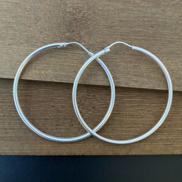 925 Sterling Silver Small Hoop Earrings 40mm Arracadas chicas Plata Ley 925 - Picture 2 of 10